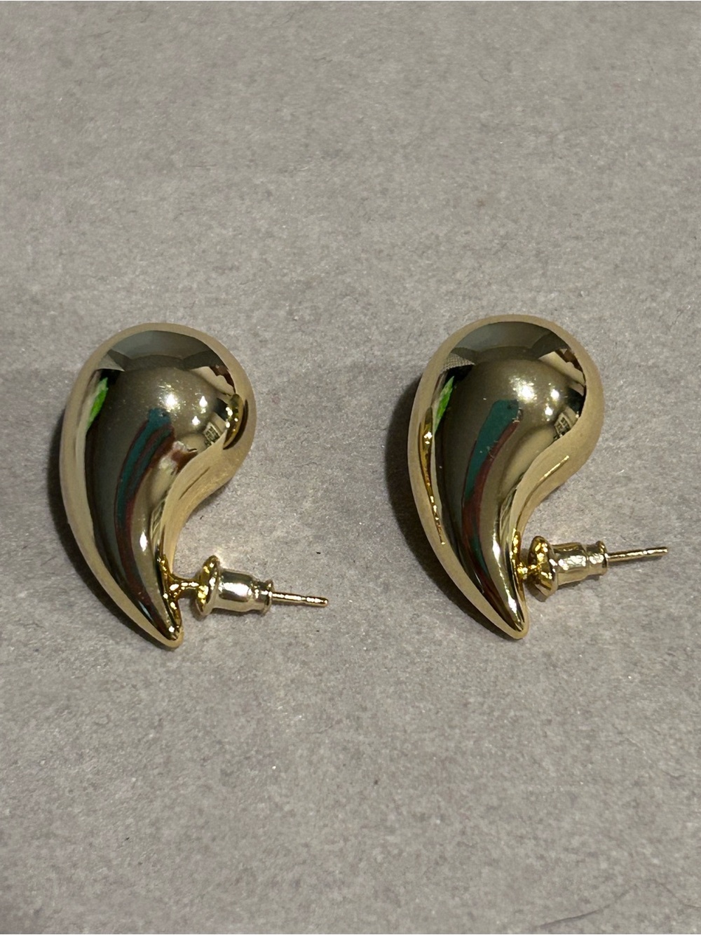 Gold Teardrop Dome Earrings - Sleek Women's Jewelry - Picture 2 of 4